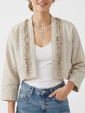 Anthropologie Hei Hei Ladder Jacket. Linen Blend. Oatmeal. XS/S Festival Bolero
